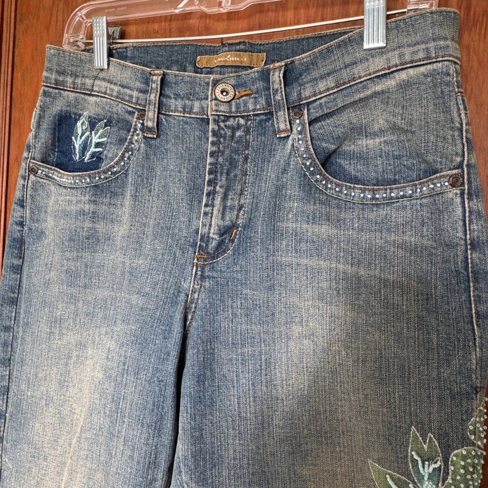 Vintage Z. Cavaricci Beaded Floral Jeans 10 Embroidered Y2K 90s Botany Cottage - Picture 2 of 11